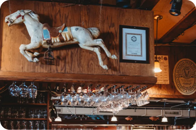The historic horse decor above The Grog bar