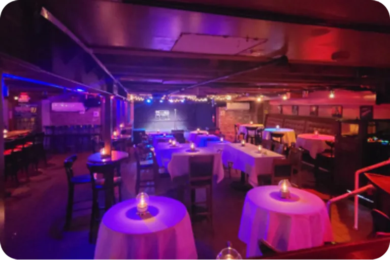 The Grog event space with colorful lighting